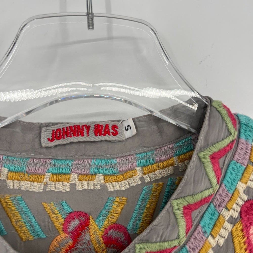 Johnny Was Top Womens S Floral Embroidered Jessa Tunic Boho Tribal Gray Hippie - Picture 4 of 7